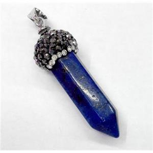 lapis lazuli bullet pendant paved rhinestone, blue, approx 10-35mm [GMPDA4521]