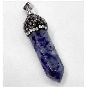 sodalite bullet pendant paved rhinestone, blue, approx 10-35mm [GMPDA4522]