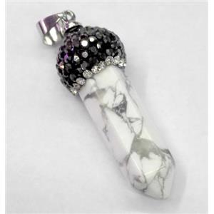white turquoise howlite pendant paved rhinestone, bullet, approx 10-35mm [GMPDA4524]