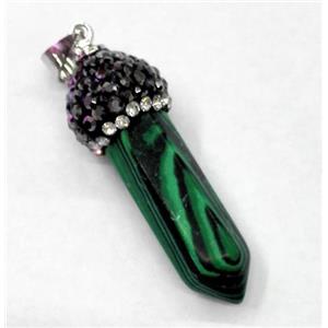 malachite bullet pendant paved rhinestone, green, approx 10-35mm [GMPDA4525]