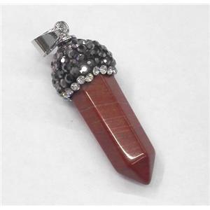 red jasper bullet pendant paved rhinestone, approx 10-35mm [GMPDA4526]