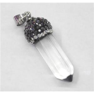clear quartz bullet pendant paved rhinestone, synthetic, approx 10-35mm [GMPDA4527]