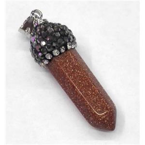 gold sandstone bullet pendant paved rhinestone, approx 10-35mm [GMPDA4529]