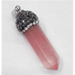 cherry quartz pendant paved rhinestone, bullet, approx 10-35mm [GMPDA4530]