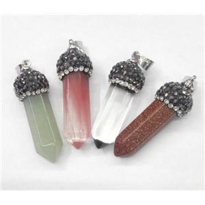 mix gemstone bullet pendant paved rhinestone, approx 10-35mm [GMPDA4531]