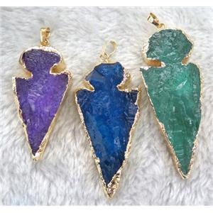 quartz arrowhead pendant, dye, mix color, approx 40-60mm [GMPDA4532]