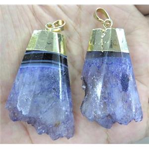 purple druzy agate pendant, freeform, gold plated, approx 20-60mm [GMPDA4533]
