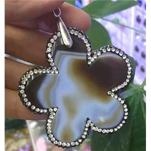 Agate slice pendant paved rhinestone, approx 25-45mm [GMPDA4566]