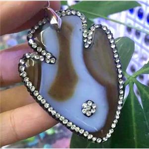 Agate slice pendant paved rhinestone, approx 25-45mm [GMPDA4567]