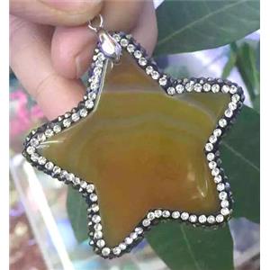 Agate slice pendant paved rhinestone, approx 25-45mm [GMPDA4569]