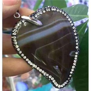 Agate slice pendant paved rhinestone, approx 25-45mm [GMPDA4570]