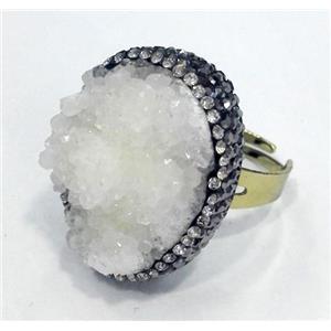 white druzy quartz ring paved rhinestone, copper, gold plated, approx 20-25mm, 20mm dia [GMPDA4572]
