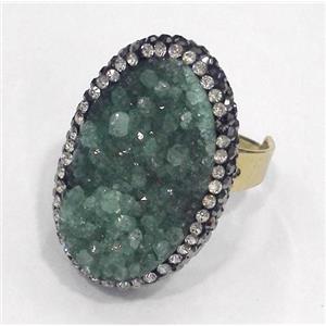 green druzy quartz ring paved rhinestone, copper, gold plated, approx 20-25mm, 20mm dia [GMPDA4574]