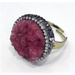 red druzy quartz ring paved rhinestone, copper, gold plated, approx 20-25mm, 20mm dia [GMPDA4576]