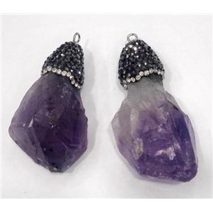 amethyst pendant paved rhinestone, purple, freeform, approx 20-30mm [GMPDA4580]
