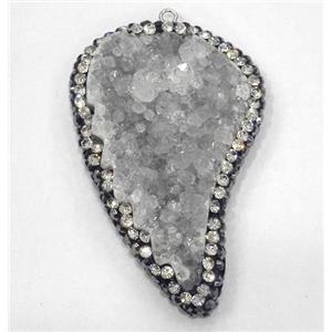 white druzy quartz pendant paved rhinestone, wing, approx 25-50mm [GMPDA4581]
