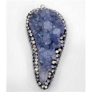lavender druzy quartz pendant paved rhinestone, wing, approx 25-50mm [GMPDA4583]