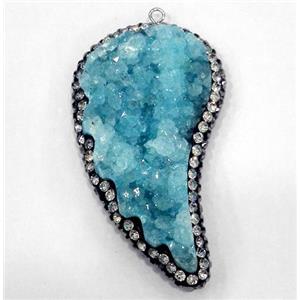 aqua druzy quartz pendant paved rhinestone, wing, approx 25-50mm [GMPDA4584]