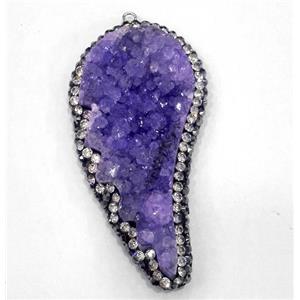purple druzy quartz pendant paved rhinestone, wing, approx 25-50mm [GMPDA4587]