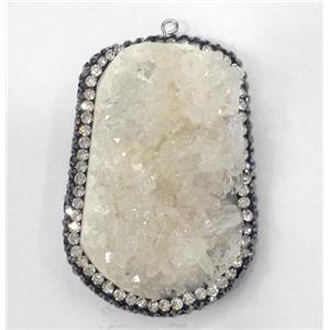 white druzy quartz pendant paved rhinestone, freeform, approx 18-35mm [GMPDA4589]