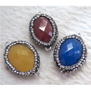 Malaysia Jade connector paved rhinestone, faceted oval, mix color, approx 18-25mm [GMPDA4617]