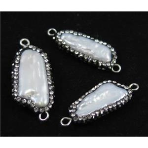 freshwater pearl connector paved rhinestone, freeform, approx 10-25mm [GMPDA4636]