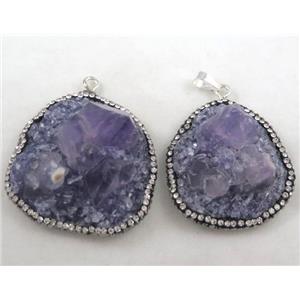 amethyst pendant paved rhinestone, freeform, resin backing, approx 20-50mm [GMPDA4642]
