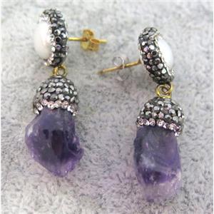 gemstone earring paved rhinestone, approx 12-20mm [GMPDA4668]