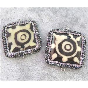 bone connector paved rhinestone, square, approx 30mm dia [GMPDA4669]