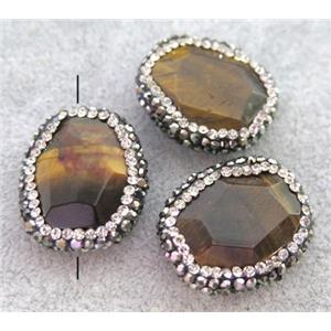 tiger eye stone spacer bead paved rhhinestone, approx 18-25mm [GMPDA4701]
