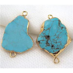 blue turquoise slice connector, freeform, gold plated, approx 20-30mm [GMPDA4744]