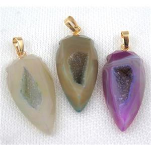agate druzy pendant, faceted arrowhead, mix color, approx 15-45mm [GMPDA4753]