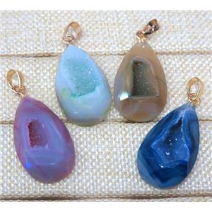 agate druzy pendant, faceted teardrop, mix color, approx 15-35mm [GMPDA4754]