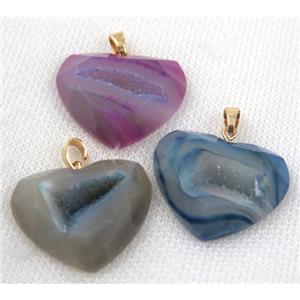agate druzy pendant, faceted heart, mix color, approx 20-30mm [GMPDA4755]