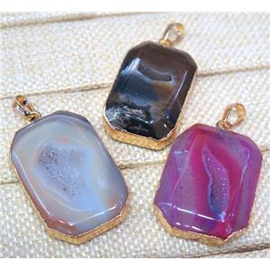 geode agate druzy pendant, faceted rectangle, mix color, gold plated, approx 20-40mm [GMPDA4756]