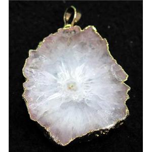 white Solar Quartz Druzy slice pendant, polished, freeform, gold plated, approx 25-35mm [GMPDA4757]