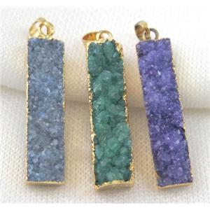 druzy quartz pendant, rectangle, mix color, gold plated, approx 10-40mm [GMPDA4765]