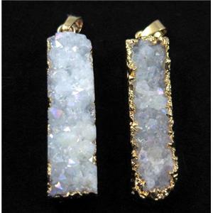 druzy quartz pendant, rectangle, white AB-color, gold plated, approx 10-40mm [GMPDA4767]