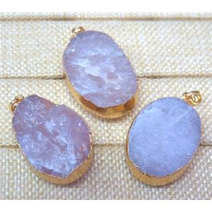 rose quartz oval pendant, rough, gold plated, approx 18-40mm [GMPDA4769]