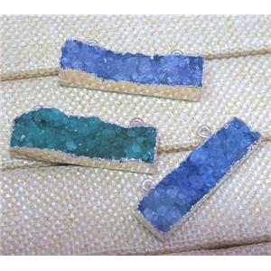 druzy quartz rectangle pendant with 2holes, mix color, silver plated, approx 10-40mm [GMPDA4775]