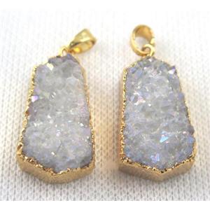 druzy quartz teardrop pendant, white AB-color, gold plated, approx 20-40mm [GMPDA4777]