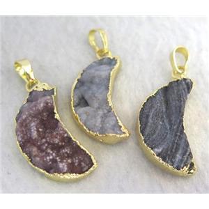 sun agate druzy pendant, moon shape, gold plated, approx 12-28mm [GMPDA4792]