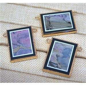 mix landscape jasper pendant with 2loops, rectangle, gold plated, approx 30-40mm [GMPDA4807]
