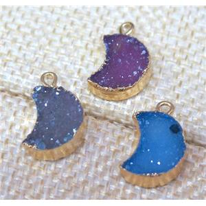 agate druzy moon pendant, mix color, gold plated, approx 10-12mm [GMPDA4811]
