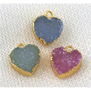 agate druzy heart pendant, mix color, gold plated, approx 10-12mm [GMPDA4814]
