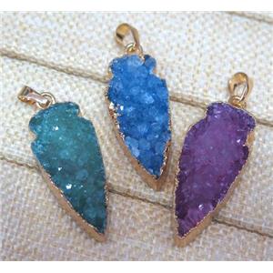 druzy quartz pendant, arrowhead, mix color, gold plated, approx 15-35mm [GMPDA4816]
