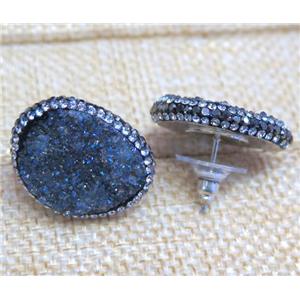 druzy agate earring studs, gray-blue, copper, platinum plated, approx 15-20mm [GMPDA4818]