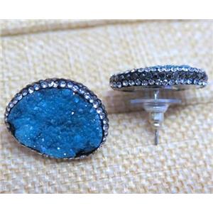 blue druzy agate earring studs, copper, platinum plated, approx 15-20mm [GMPDA4819]
