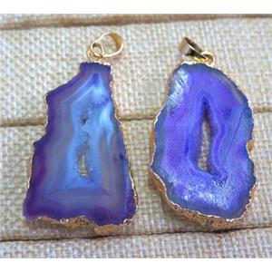purple druzy agate slice pendant, freeform, silver plated, approx 20-40mm [GMPDA4833]