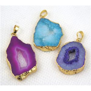 mix druzy agate slice pendant, freeform, gold plated, approx 20-40mm [GMPDA4834]